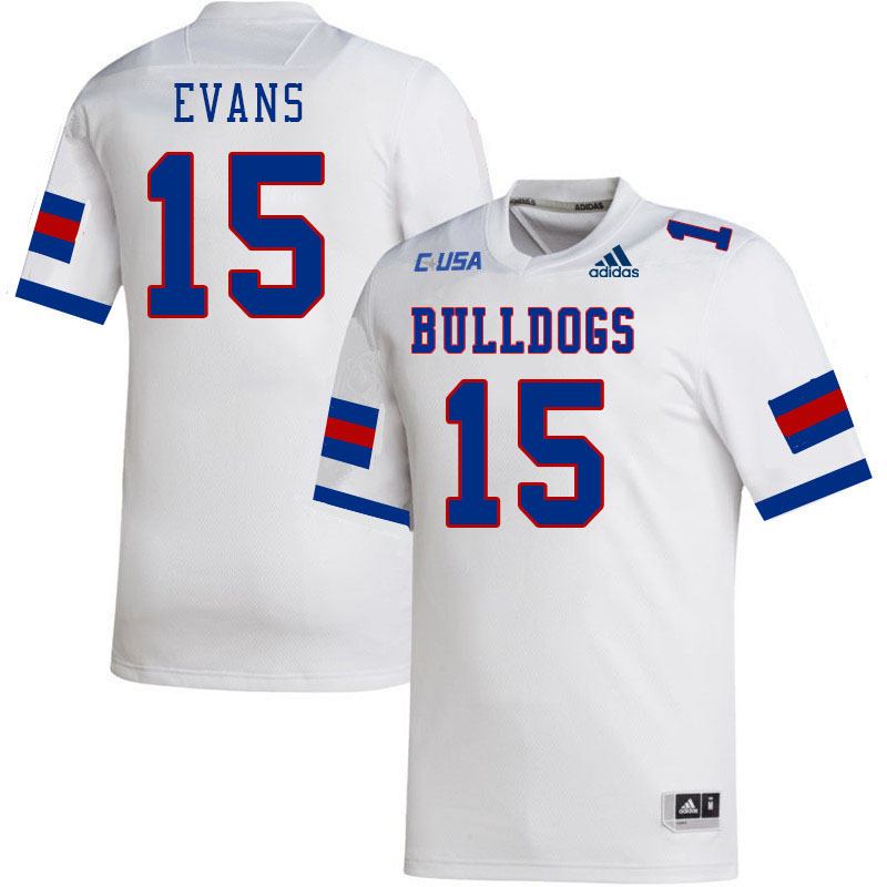 Men-Youth #15 Jessie Evans Louisiana Tech Bulldogs 2023 College Football Jerseys Stitched Sale-White